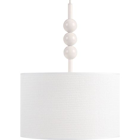 Pendant Lamp White Iron Fabric Drum Shade Mid-Century Modern Style LOKY