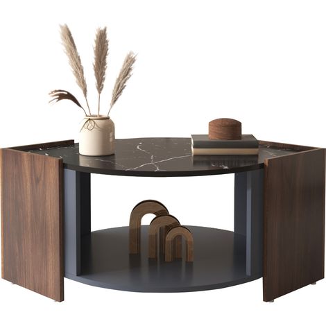 Table basse rectangulaire noir effet marbre et bois foncé avec grand espace de rangement, design moderne pour salon, en panneau de particules  CHICFURN (1/5)