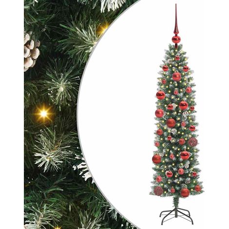 Arbre de Noël Sapin de Noël artificiel slim avec 150 LED Vert et blanc 150 cm (1/5)