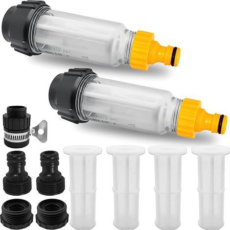 Kit de filtration pour tuyau d'arrosage – Ensemble 2 pièces (3/4 pouce) : Préfiltre pour pompe de jardin avec 5 raccords rapides + 4 cartouches filtrantes (1/5)