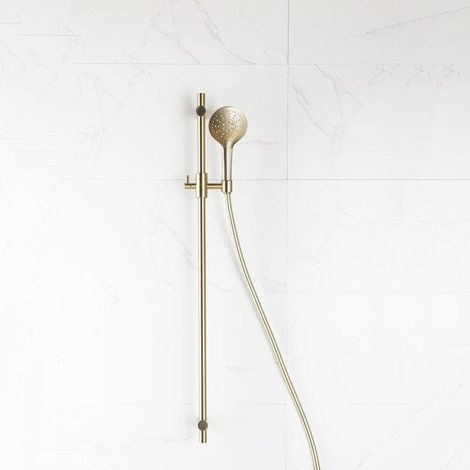 FugaFlow Eccelente Ensemble barre de glissement avec douchette ronde, flexible de douche lisse Laiton brossé PVD (Or)