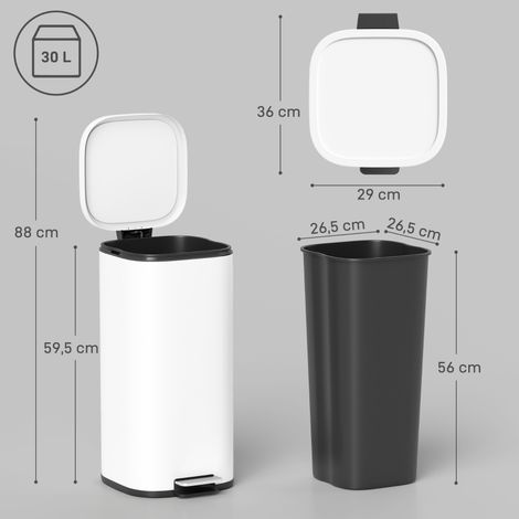 Poubelle à pédale 30 L avec couvercle, fermeture amortie et maintien ouvert, idéale pour la cuisine et la maison. (1/5)