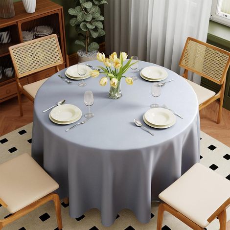 Nappe ronde Ø275cm Gris Polyester, lavable, résistant aux rayures