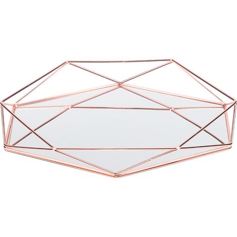 Salle de bain Sexangle miroir métal or cosmétique bijoux rangement organisateur plateau boîte plaque