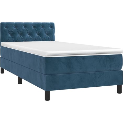 vidaXL Letto in velluto - Giroletto a Molle con Materasso Blu Scuro 80x200 cm in Velluto (1/5)