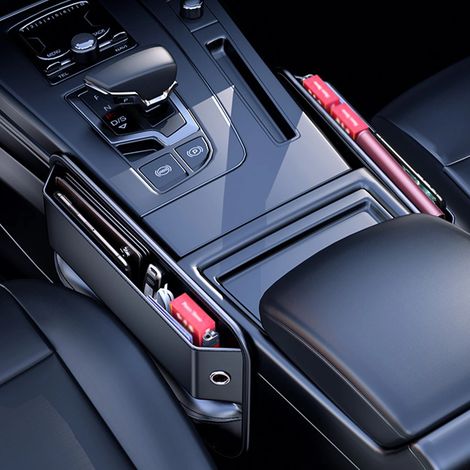 (2 pièces noires) Boîte de rangement portable en cuir PU pour combler l'espace entre le siège avant et le siège latéral de la console centrale. Accessoires intérieurs de voiture. (1/5)