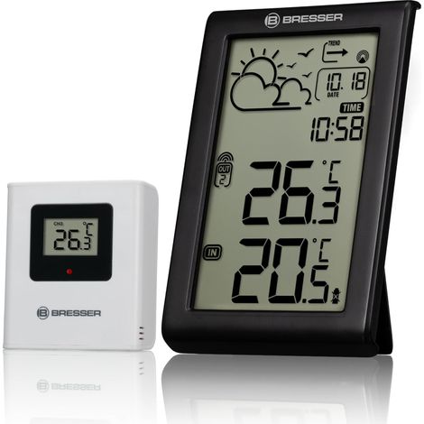 Bresser Stazione meteo radio con sensore esterno Meteo Temp W, termometro interno ed esterno, previsioni meteo, allarme antigelo, orologio radio DCF, ampio display digitale (1/5)