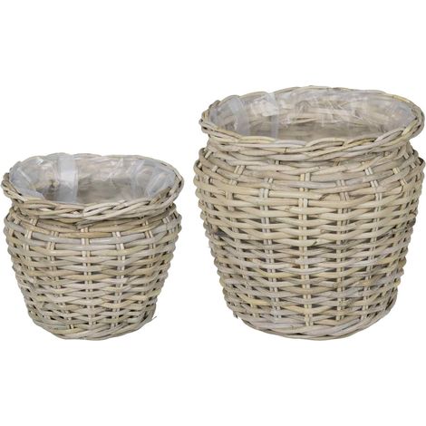 Cesta para Plantas GENDT 2 uds. Gris natural Ratán Kubu vidaXL (1/5)