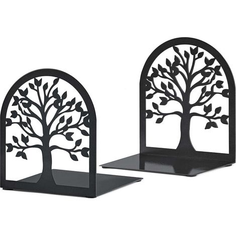 Serre-livres décoratifs, serre-livres arbre de vie, serre-livres en métal, serre-livres noirs, serre-livres pour étagères, serre-livres pour livres lourds, porte-livres pour bureau à domicile, serre-l (1/5)