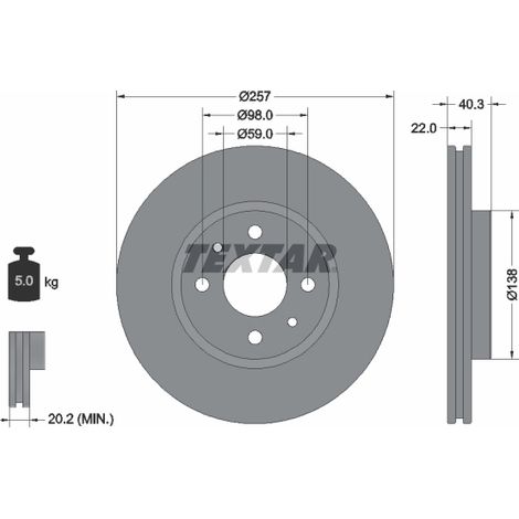 Lot de 2 Disques de frein Textar 92069603 ALFA ROMEO 1606321980 1617328980