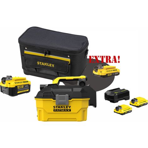 Kit Aspiratore per solidi e liquidi a batteria 18V SFMCV002B V20 + Batteria al Litio 18 Volt LI-Ion 4.0 Ah V20 SFMCB204 + Set energia + EXTRA OMAGGI FATMAXB. STANLEYB.