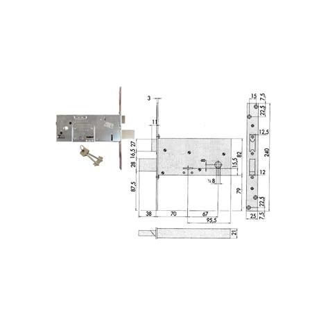 Serrure à mortaise pour bandes à double embout 82 mm H 57313 - 70 mm (57313730)