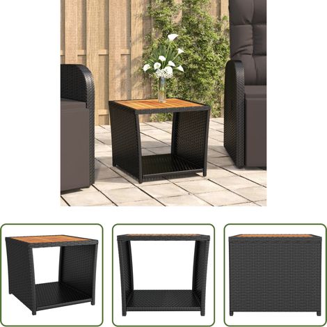 Beistelltisch Terrasse - Beistelltisch mit Holzplatte Schwarz Poly Rattan & Akazienholz (1/5)