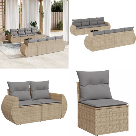 Salon de jardin avec coussins 9 pcs beige résine tressée - Ensemble Salon De Jardin - Salon De Jardin Design - Meuble De Jardin - Mobilier De Jardin - Canapé Jardin - Home & Living (1/5)