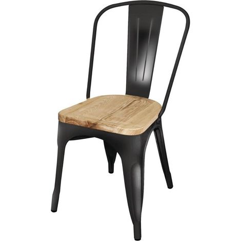Chaise en Acier Noir avec Assise en Bois - Lot de 4 - Bolero Bistro (1/3)
