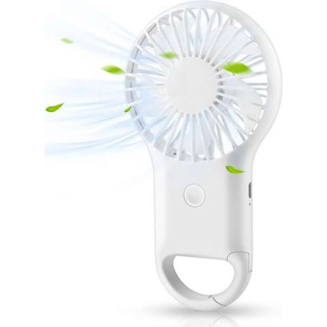Tragbarer Handventilator, Mini-Ventilator mit Karabinerhaken, geeignet für Zuhause, Büro und Reisen (Weiß) (1/5)