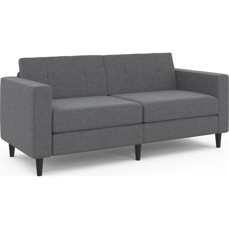 Idmarket – Canapé droit 3 places gris anthracite – Tissu 100% polyester – Dimensions L. 180 x P. 80 x H. 80 cm – Pieds en bois noirs (1/5)