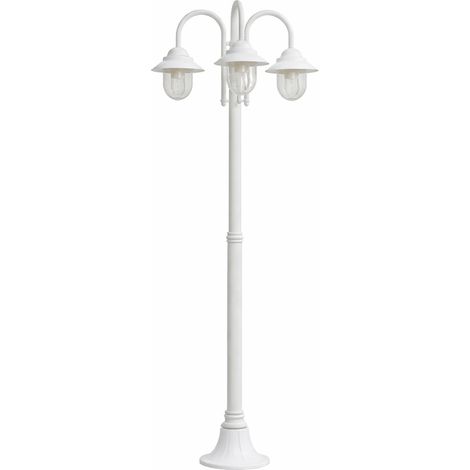 Lampione classico Bianco da giardino a 3 luci E27 in alluminio lanterna da esterno IP54 per vialetti parchi e ingressi eleganti