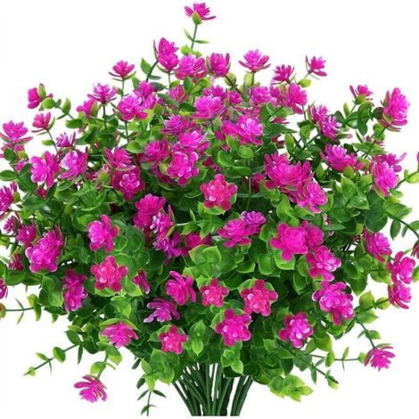 Fleurs Artificielles, 8 Paquets Fausses Fleurs D'eucalyptus Bouquets de Fleurs de Lotus en Plastique pour Jardin Intérieur et Extérieur Porche Patio Bureau Décoration de la Maison ( Rose Rouge) (1/5)