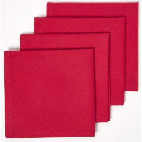 HOMESCAPES Christmas Red Cotton Fabric 4 Napkins Set