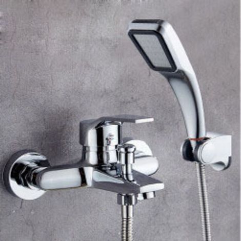 Robinetterie de baignoire avec douchette, Robinet de baignoire cascade,1 tuyau,pour Baignoire Salle de Bain argent (1/5)