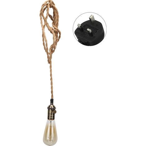 Lustre suspendu vintage à une tête en corde de chanvre, pour bar café salon, ampoule 85-250V, prise UK, décoration rétro. (1/5)