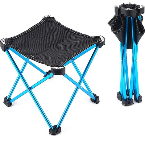 Outdoor Folding Stool, Small Folding Camping Stool with Storage Bag, Portable Oxford Aluminum Alloy Camping Stool, for Hiking, BBQ, Garden Picnic Beach etc - Blue