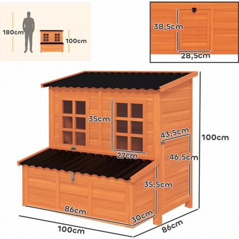 Hühnerstall mit Nestkasten für 3-4 Hühner, Wasserfestes Dach, Tannenholz, Kunststoff, 100 x 86 x 100 cm, Orange (1/5)