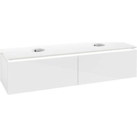 Meuble de rangement VB WTUS Legato B676 1600x380x500mm avec éclairage, 2 tiroirs pour 2 personnes, blanc brillant (1/2)