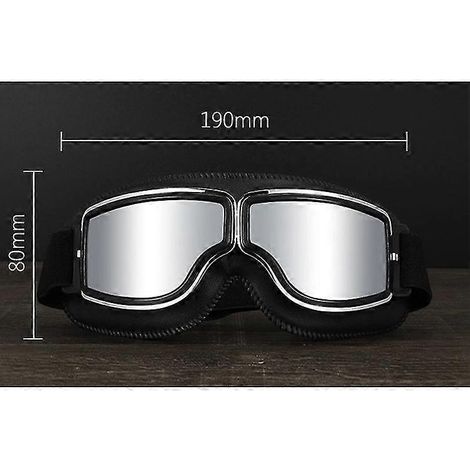 Lunettes de moto vintage style aviateur, cuir noir, pour casques C (1/4)