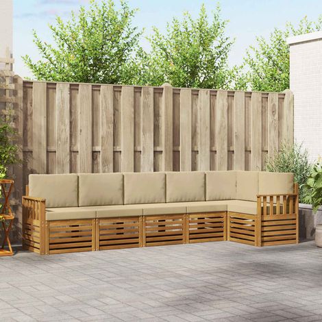 Ecksofa Set mit Kissen 6 pcs Natur und Beige Massivholz Akazie