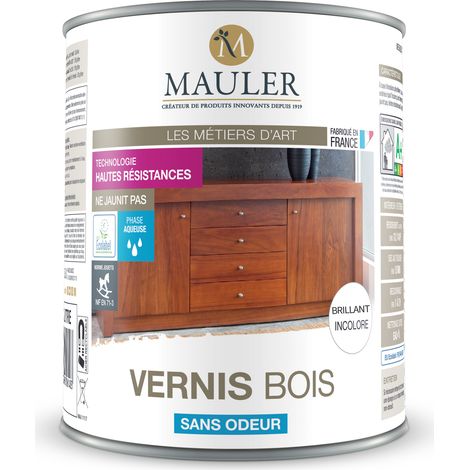 MAULER - Vernis Bois Sans Odeur - 1L - Brillant Incolore - Protège  Boiseries Intérieures Extérieures de l’Eau Alcool, Chocs, Produits Ménagers