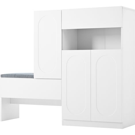 ELVMI Mobile Portascarpe con 2 Ante, 1 Vano Aperto e 2 Ripiani Regolabili con Panca per Ingresso in Legno 130 × 35 × 110 cm Bianco (1/4)