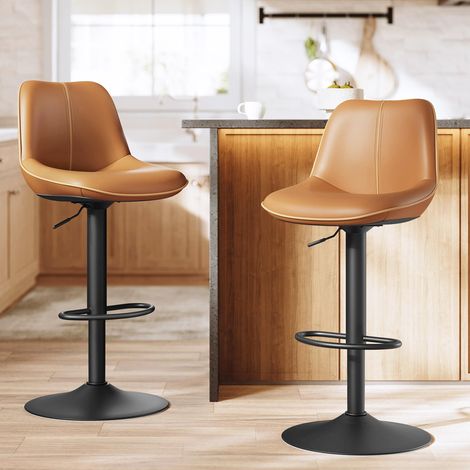 Lot de 2 Tabourets de Bar, Pivotants, Réglables en Hauteur, Cuir PU (1/5)