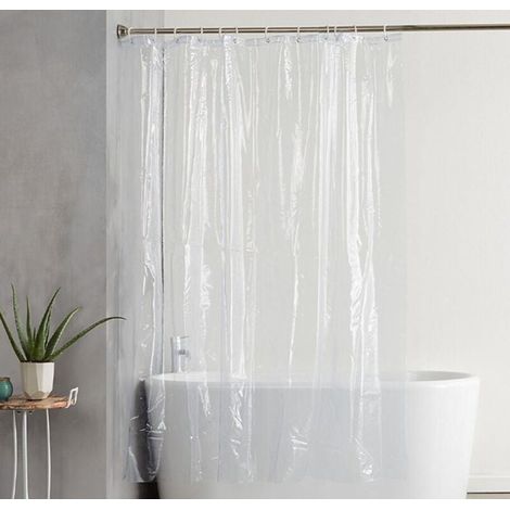 Cortina de ducha impermeable y transparente de 180 x 200 cm con 12 ojales inoxidables para baño y ducha. (1/4)