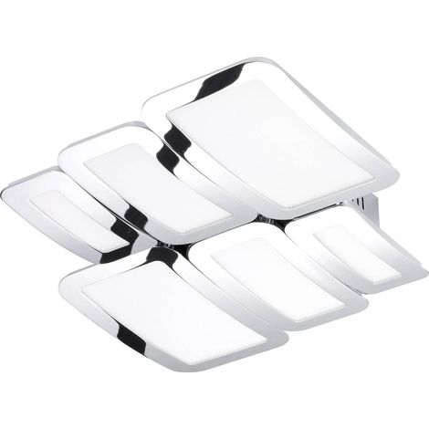 Plafonnier chrome plafonnier LED dimmable lampe design salon, LED 30W 2450Lm blanc chaud, LxPxH 45,5 x 41 x 7,1 cm (1/2)