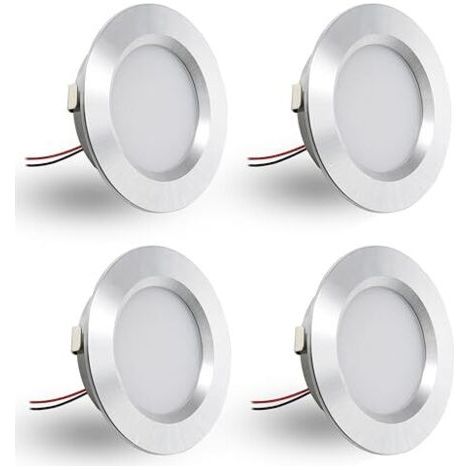 Lot de 4 spots encastrés LED 12V 3W, spots encastrés LED plats, pour trous de montage de 55-58mm et 14mm, spots de plafond dimmables 12V IP44, spots encastrés pour meubles (argent, blanc chaud 3000K)