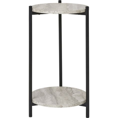 Tavolino d'Appoggio Leuven Effetto Travertino con Gambe Nere — Ø27×46 cm
