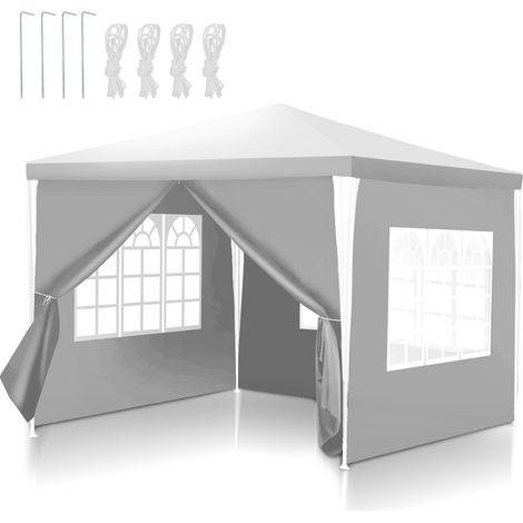 Jiubiaz Tenda gazebo da esterno 3x3 m Bianco con telo in PE anti-UV, finestre e porta con zip