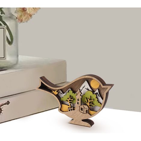 Décorations de Pâques en bois, objets de décoration créatifs pour la maison, figurines d'oiseaux printaniers en bois (1/5)