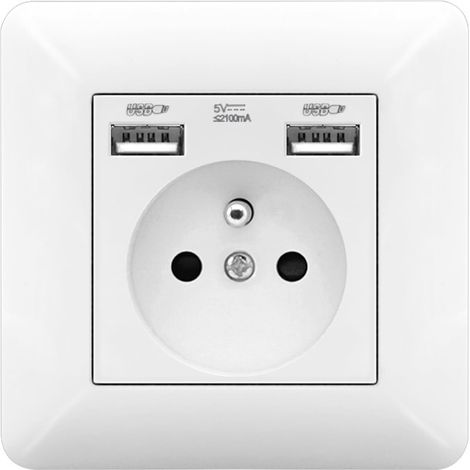 Steckdose mit USB 2 Port 5V/2.1A – Wandsteckdose mit USB Unterputz 110-250V