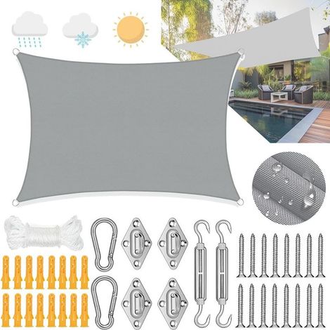 Rechteckiges Sonnensegel 3 x 4 m - 3 x 4 m - Wasserdicht - Mit Ösen - Wasserdichtes Sonnensegel - Rechteckig - Aus wasserdichtem Segeltuch - Mit Befestigungsset - 98% UV-Schutz - Für den Garten (1/5)