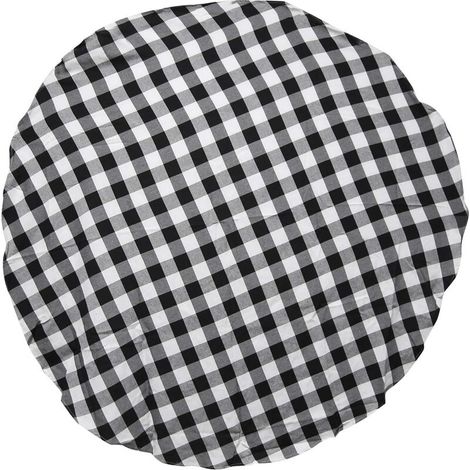 Nappe ronde à carreaux de 140 cm (55 pouces), idéale pour un mariage, une cuisine ou une salle à manger (blanche et noire). (1/5)