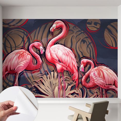 Carta da parati autoadesiva - Fotomurale adesivo - design elegante - stile moderno - Fenicotteri rosa 152x104 cm (1/5)