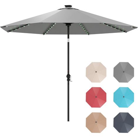 GOPLUS Parasol de Jardin Extérieur avec LED Coloré, 3M Grand Parasol Balcon Inclinable 35° avec Manivelle, 8 Baleines Solides, pour Patio Terrasse, Base Non Incluse (Gris) (1/5)