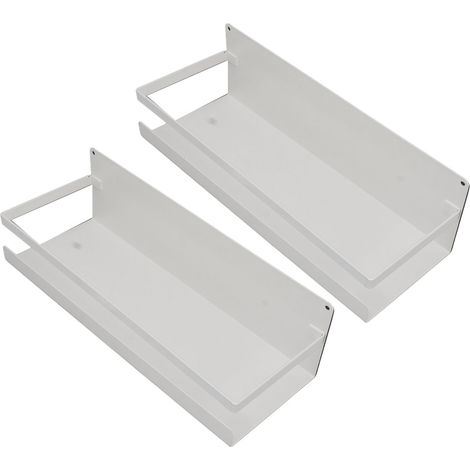 Lot de 2 étagères de rangement murales avec crochets, aimantées et flottantes, pour meuble-lavabo de salle de bain (blanc). (1/5)
