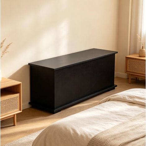 Panca contenitore 100x40x40 cm, seduta e spazio contenitivo, cerniere di sicurezza, pannello truciolare nero (1/5)