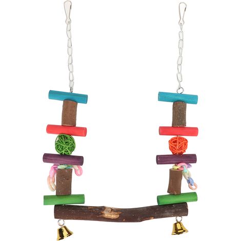 Support de balançoire pour perroquet, bûches naturelles pures debout avec boule en rotin colorée pour jouets d'oiseaux (1/5)