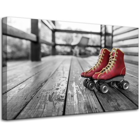 Lienzo impreso con diseño de patines de ruedas rojos vintage, 80x50 cm.