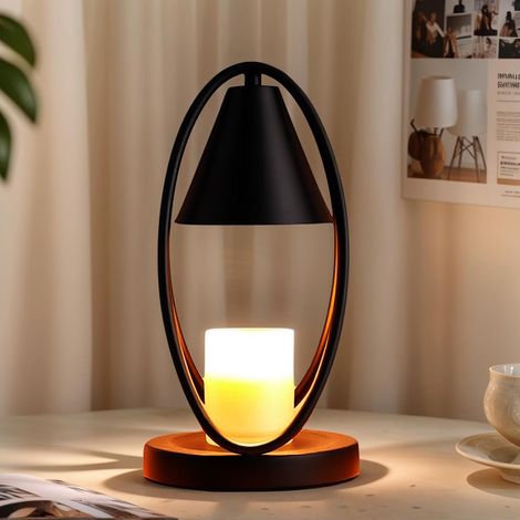 Scaldacandele elettrico regolabile con lampadina aromatica per casa, ufficio, camera da letto, soggiorno, idea regalo (Nero B con timer) (1/5)